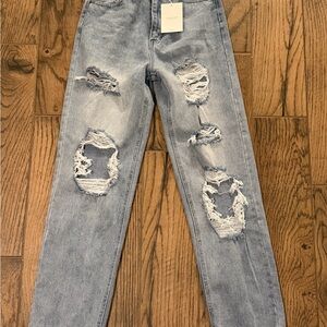 Kancan Women's Vintage 90's Jeans High Rise Destroyed Size 7/27- medium wash